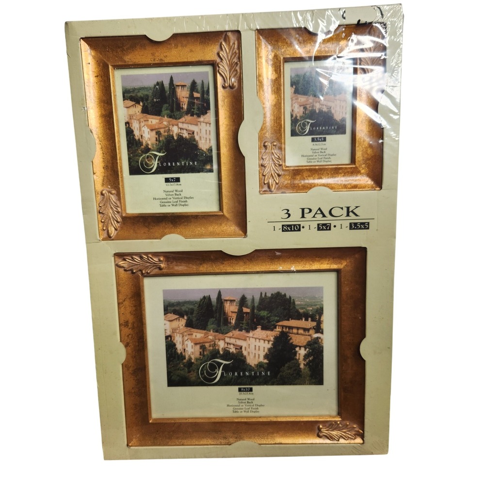 Florentine 3 Picture Frame Set Tabletop or Wall Gold Leaf Acanthus Solid Wood